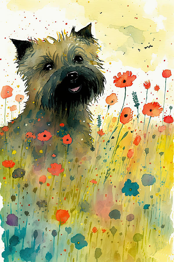 Cairn Terrier in a flower field 3 Digital Art by Debbie Brown