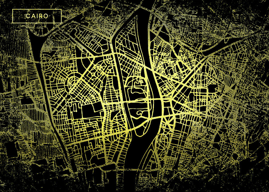 Cairo Map in Gold and Black Digital Art by Sambel Pedes