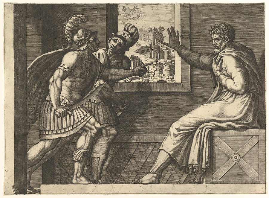 Caius Marius in Prison, two Cimbrian soldiers entering his cell Drawing by Giorgio Ghisi