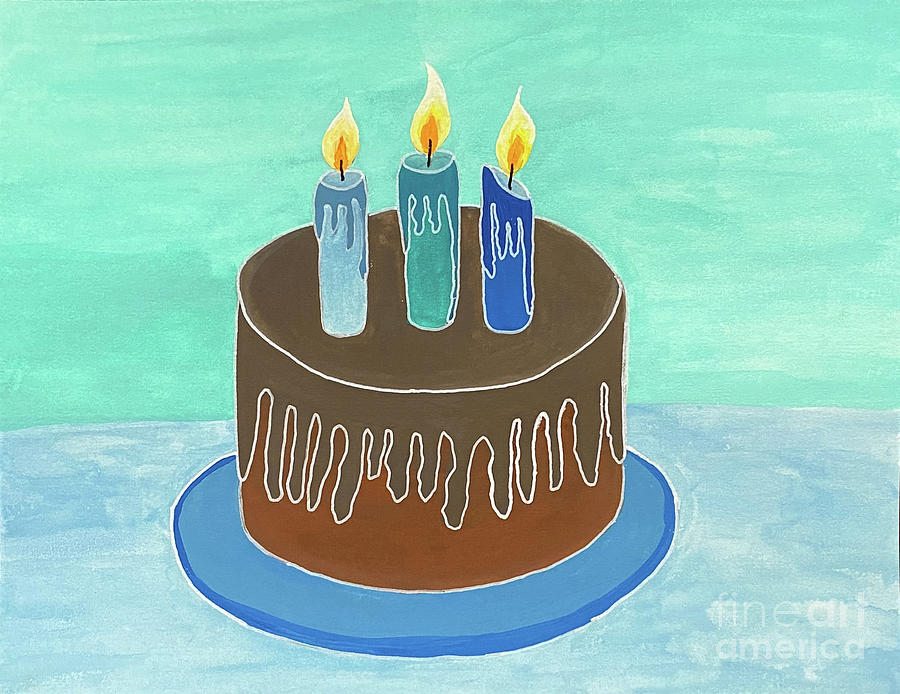 Cake with Three Candles Mixed Media by Lisa Neuman