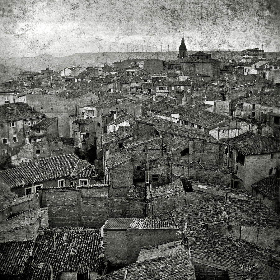 Calahorra roofs from the bell tower of Saint Andrew church BW Photograph by RicardMN Photography