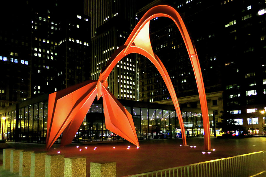 Calder Flamingo Sculpture Chicago Night Photograph by Patrick Malon