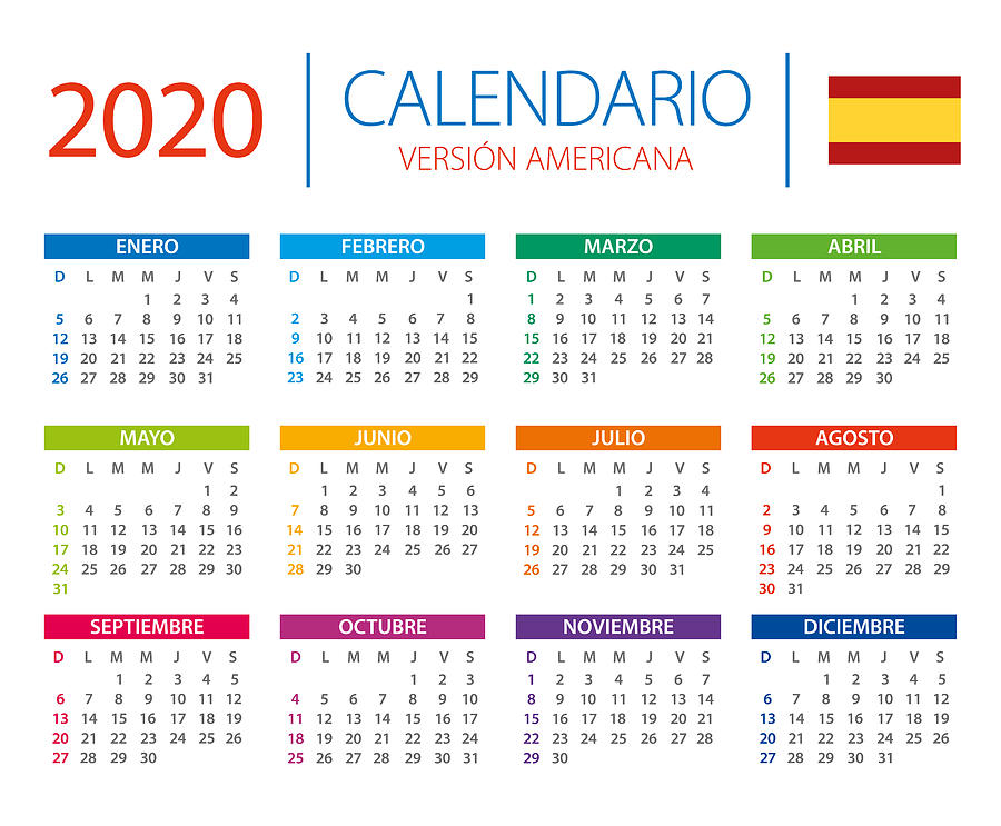 Calendar 2020 - vector illustration. Spanish American version Drawing by Pop_jop