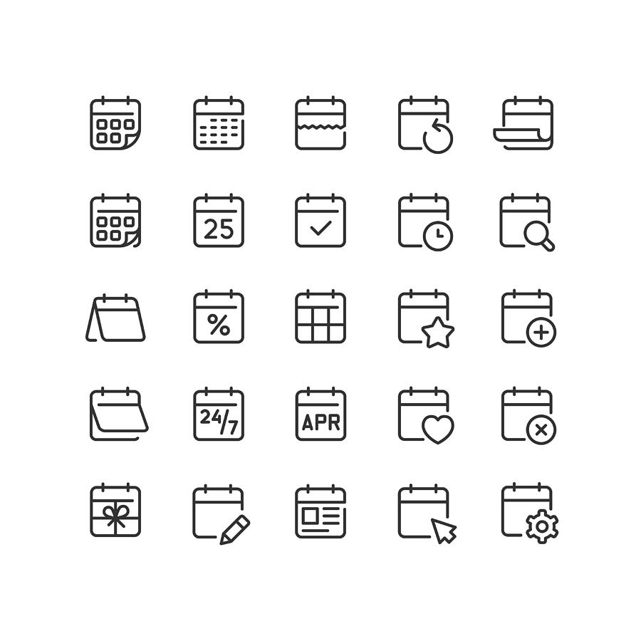 Calendar Line Icons Editable Stroke Drawing by Bounward