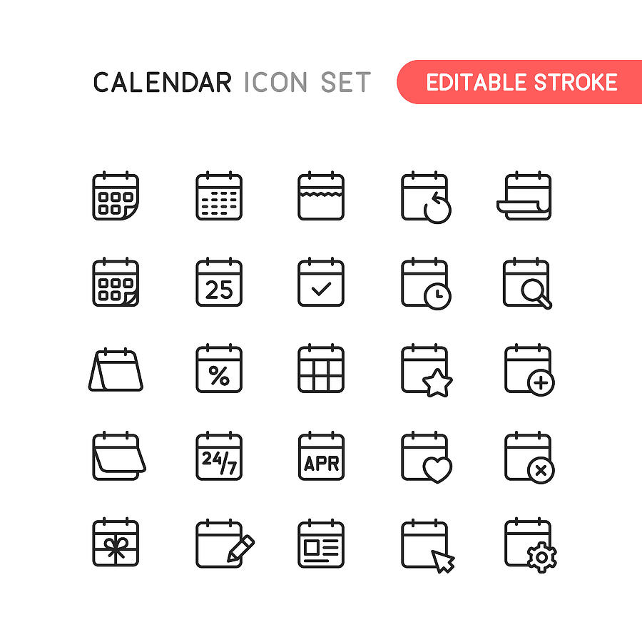 Calendar Outline Icons Editable Stroke Drawing by Bounward