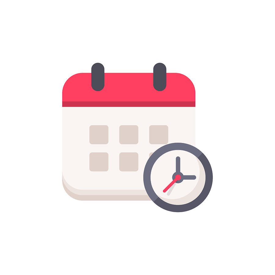 Calendar with Clock Flat Icon. Pixel Perfect. For Mobile and Web. Drawing by Rambo182
