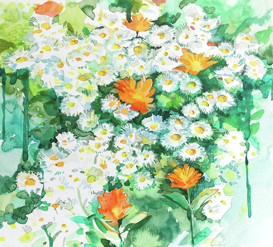 Calendula and daisies Painting by Katya Atanasova