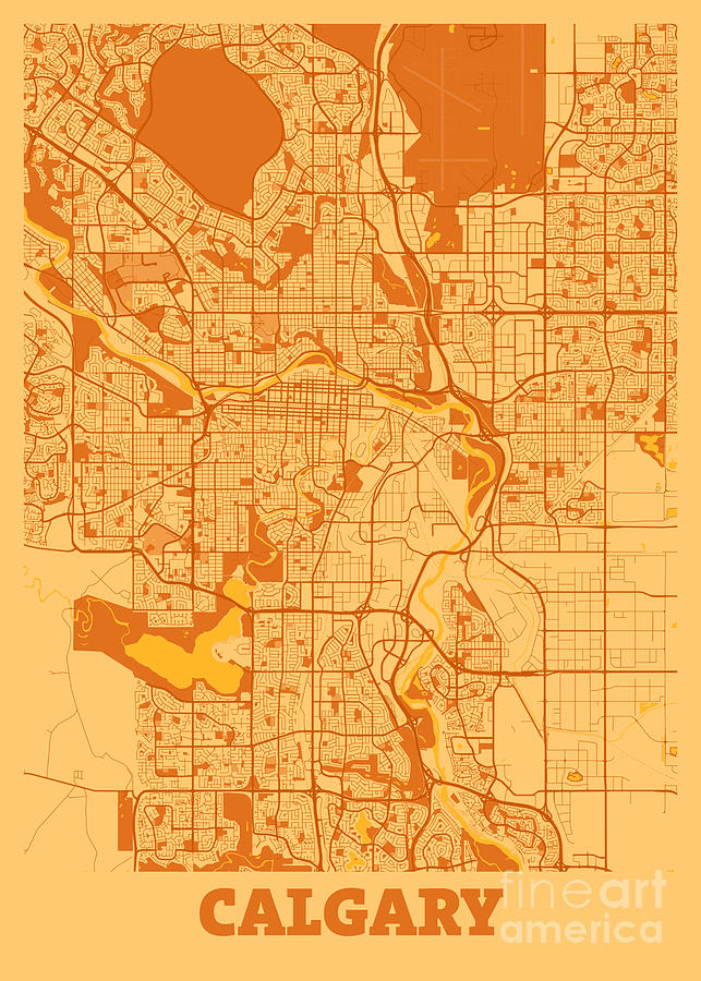 Calgary - Canada Sunset City Map Digital Art by Tien Stencil - Fine Art ...