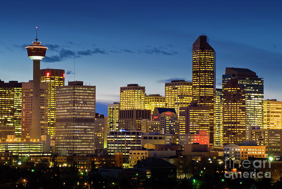 Calgary skyline at night, Alberta, Canada Photograph by Neale And Judith Clark