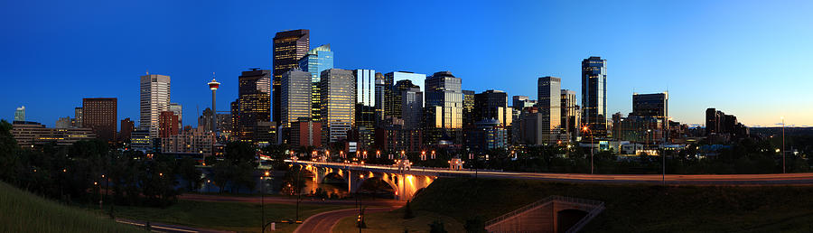 Calgary skyline at night in Canada Photograph by Veni