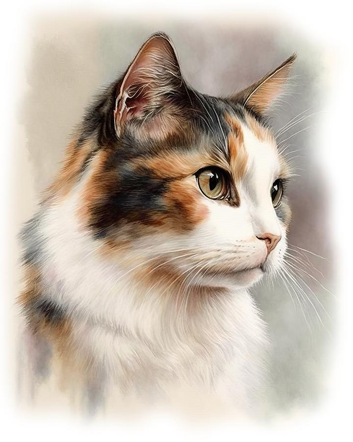 Calico Cat Painting by Land of Dreams