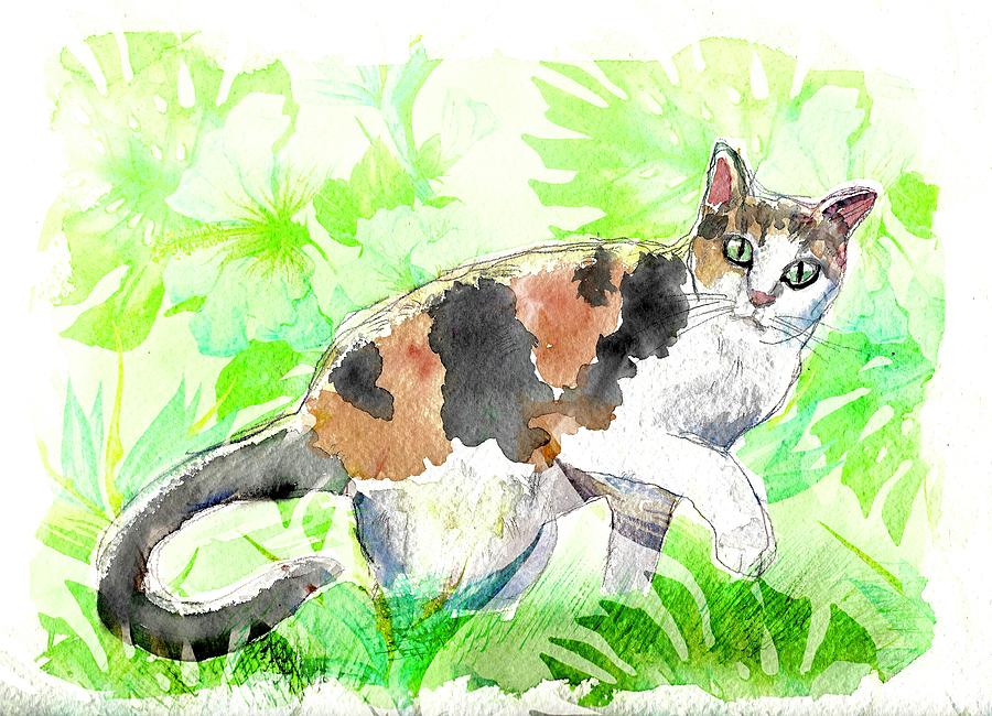 Calico Cat In The Jungle Painting