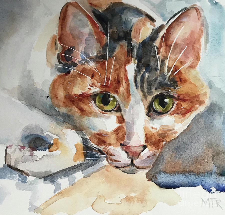 Calico Cat Painting by Maria Reichert