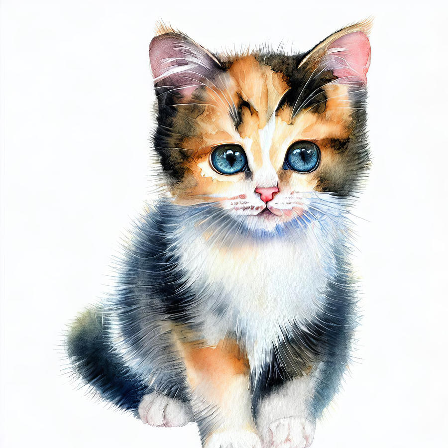 Calico Kitten With Blue Eyes Digital Art