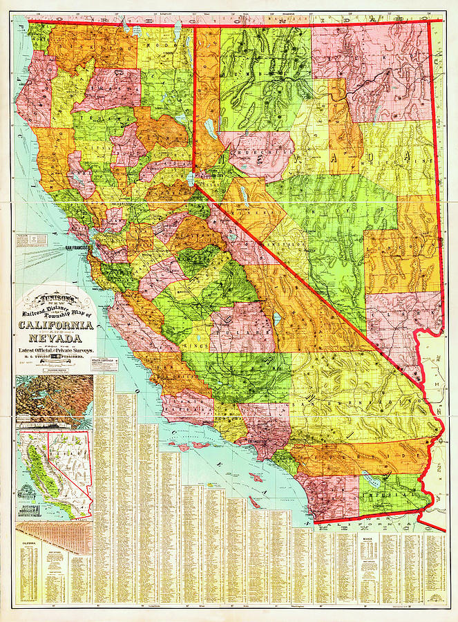 California and Nevada Map 1914 Drawing by Joseph S Giacalone