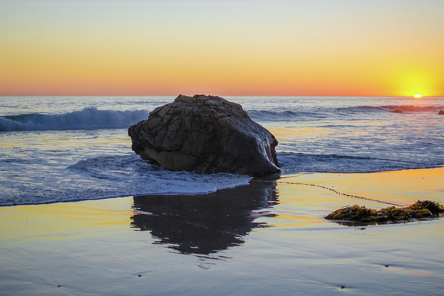 California Beach Sunset with Rock Reflection  Photograph by Matthew DeGrushe