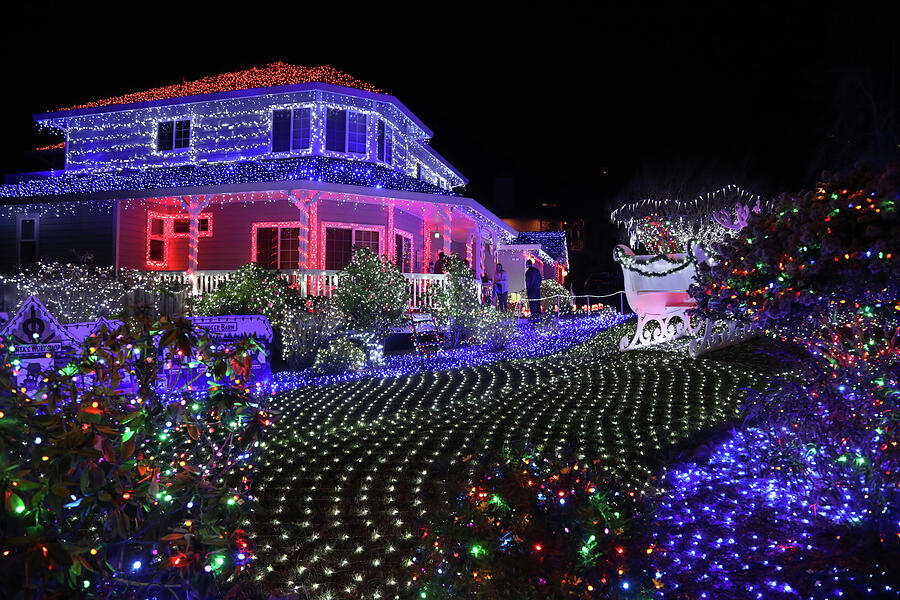 California Christmas lights on Petaluma House Photograph by Michael