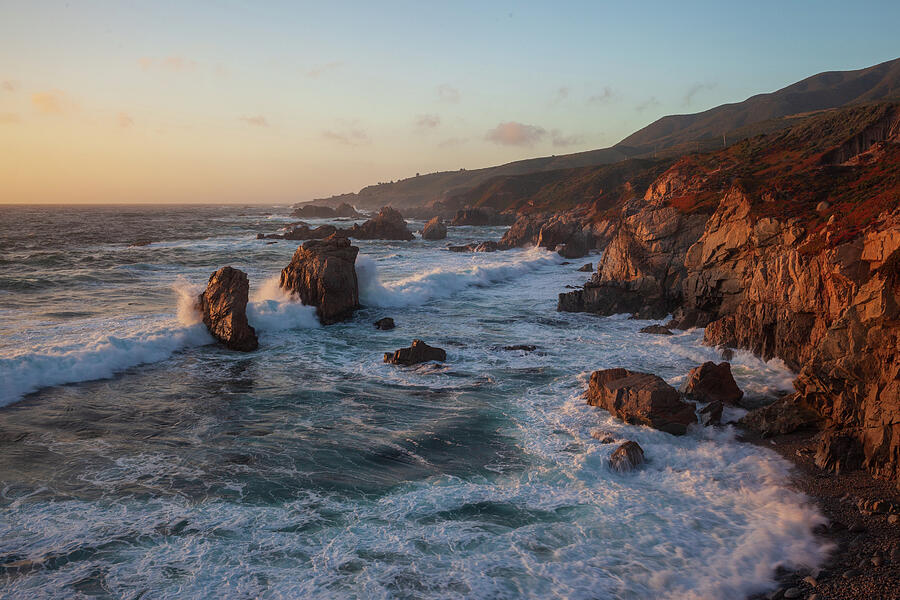 Sunset Photograph - California Coast Big Sur Waves by Mike Reid