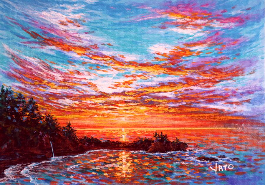 California Coast Sunset Painting by John YATO