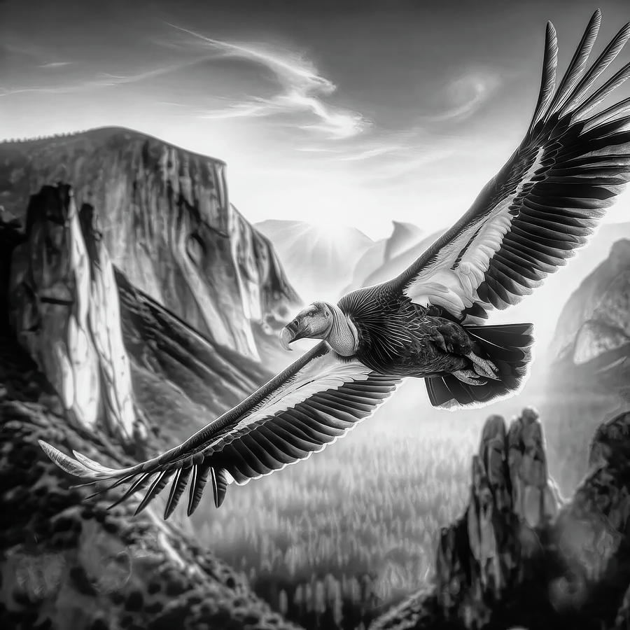 Condor Digital Art - California Condor B and W by Donna Kennedy