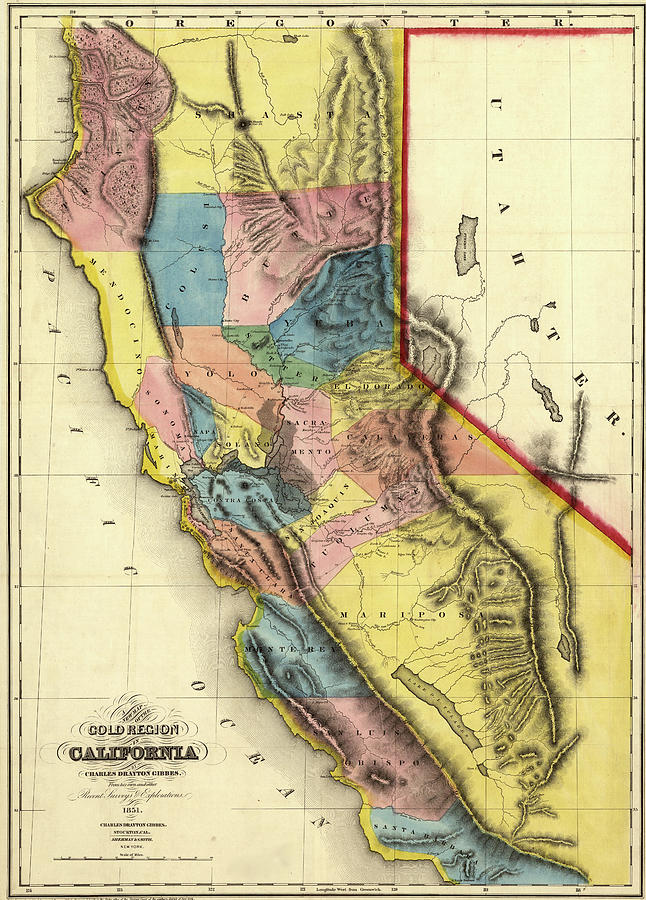 Transportation Drawing - California Gold Fields 1851 by Vintage Maps