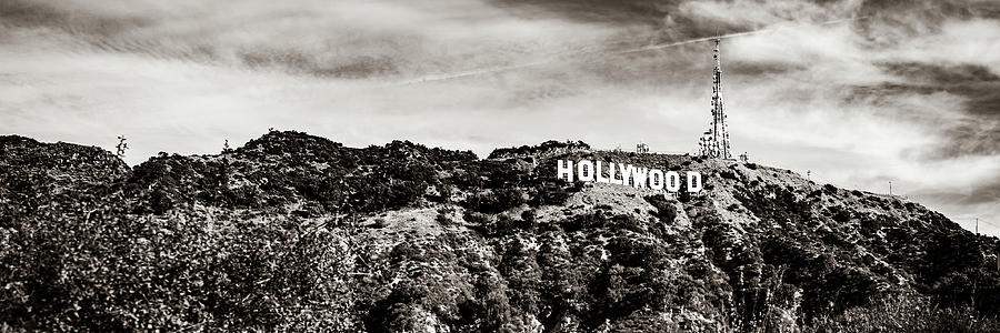 Hollywood Sign Photograph - California Hollywood Hills Sign Sepia Panoramic by Gregory Ballos