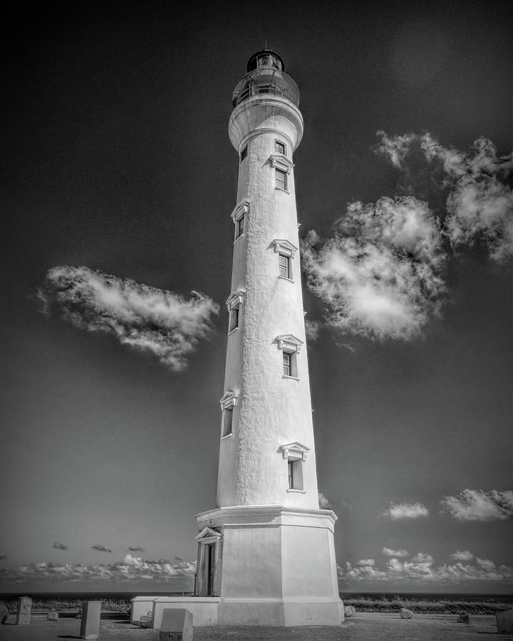 California Lighthouse Aruba Black and White Photograph by Bill Swartwout