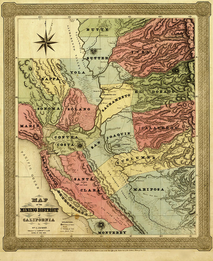 Map Drawing - California Mining District 1851 by Vintage Maps