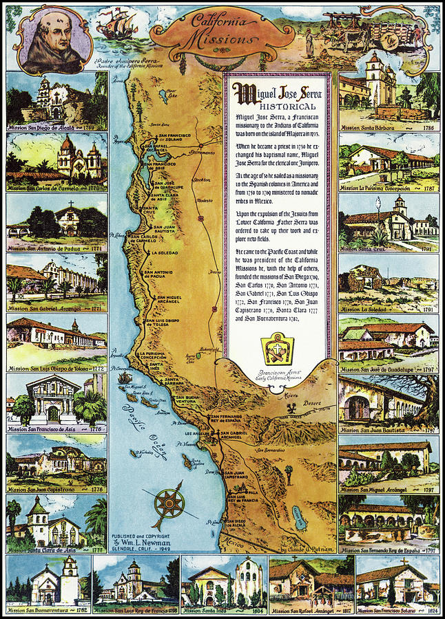 California Missions Vintage Pictorial Map 1949 Photograph by Carol Japp
