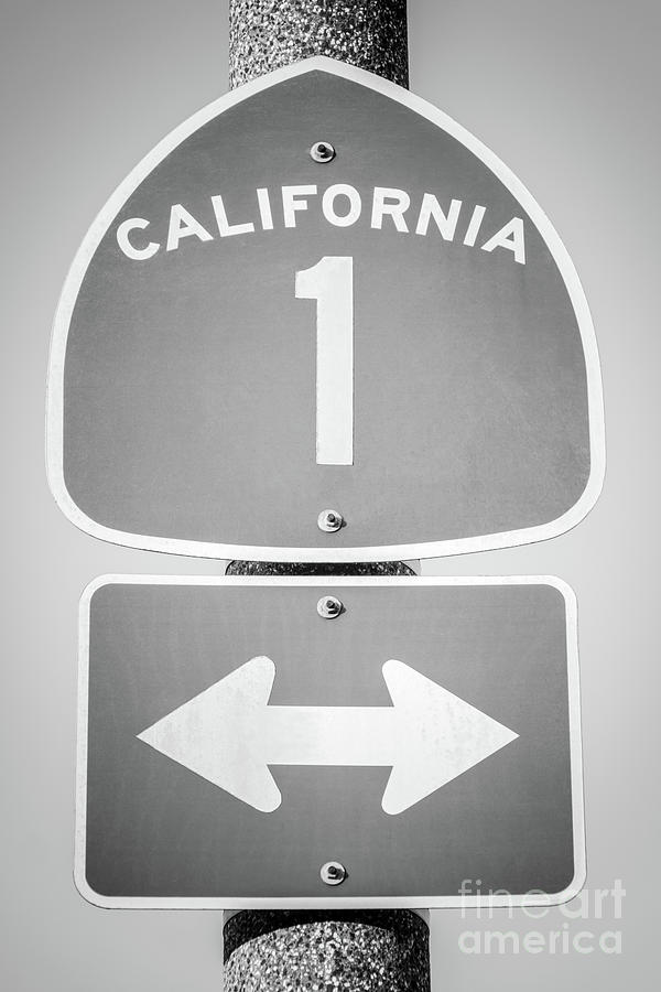 California Pacific Coast Highway PCH Sign Black and White Photo Photograph by Paul Velgos