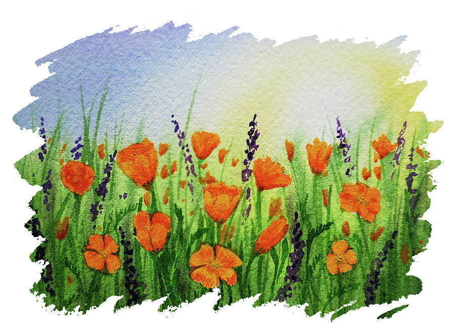 California Poppies In Watercolor Free Impulsive Brush Strokes  Painting by Irina Sztukowski