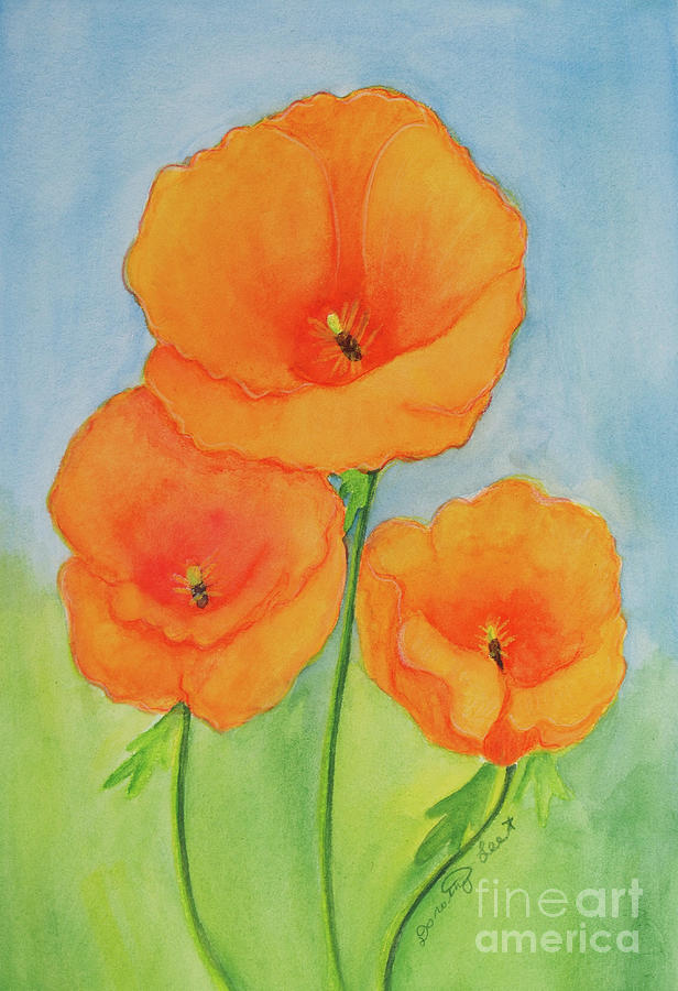 California Poppies Trio Painting by Dorothy Lee