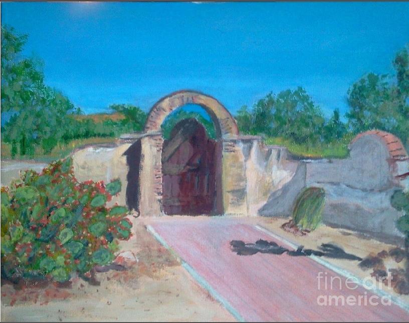 California San Miguel Mission Garden Gate Painting by Joel Charles