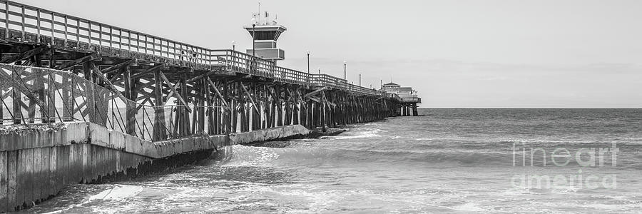 California Seal Beach Pier Black and White Panorama Photo Photograph by Paul Velgos
