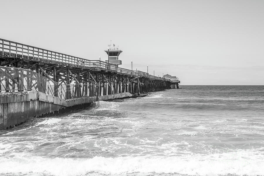 California Seal Beach Pier Black and White Photo Photograph by Paul Velgos