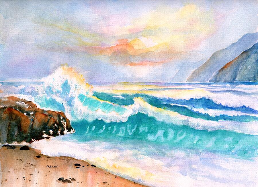California Seascape at Sunset Painting by Carlin Blahnik CarlinArtWatercolor