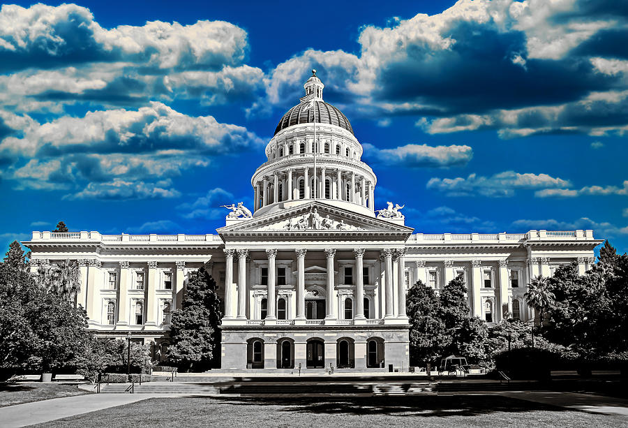 California State Capitol in Sacramento - Black and white, with the blue sky isolated Digital Art by Nicko Prints