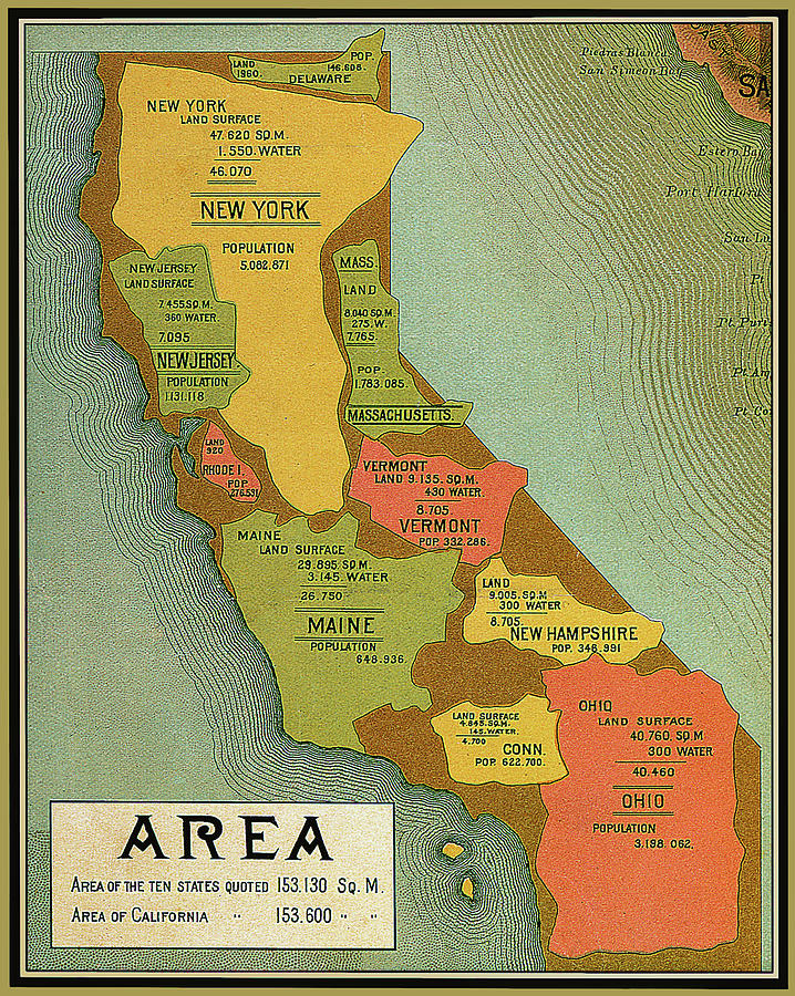 California State Comparison Area Map 1890 Photograph by Phil Cardamone