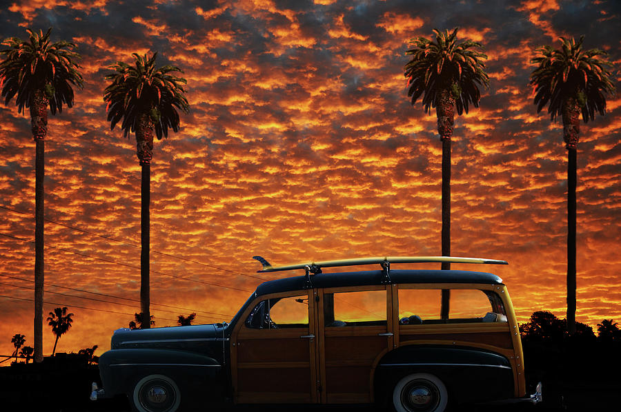 California Sunset With Surf Woodywagon Photograph