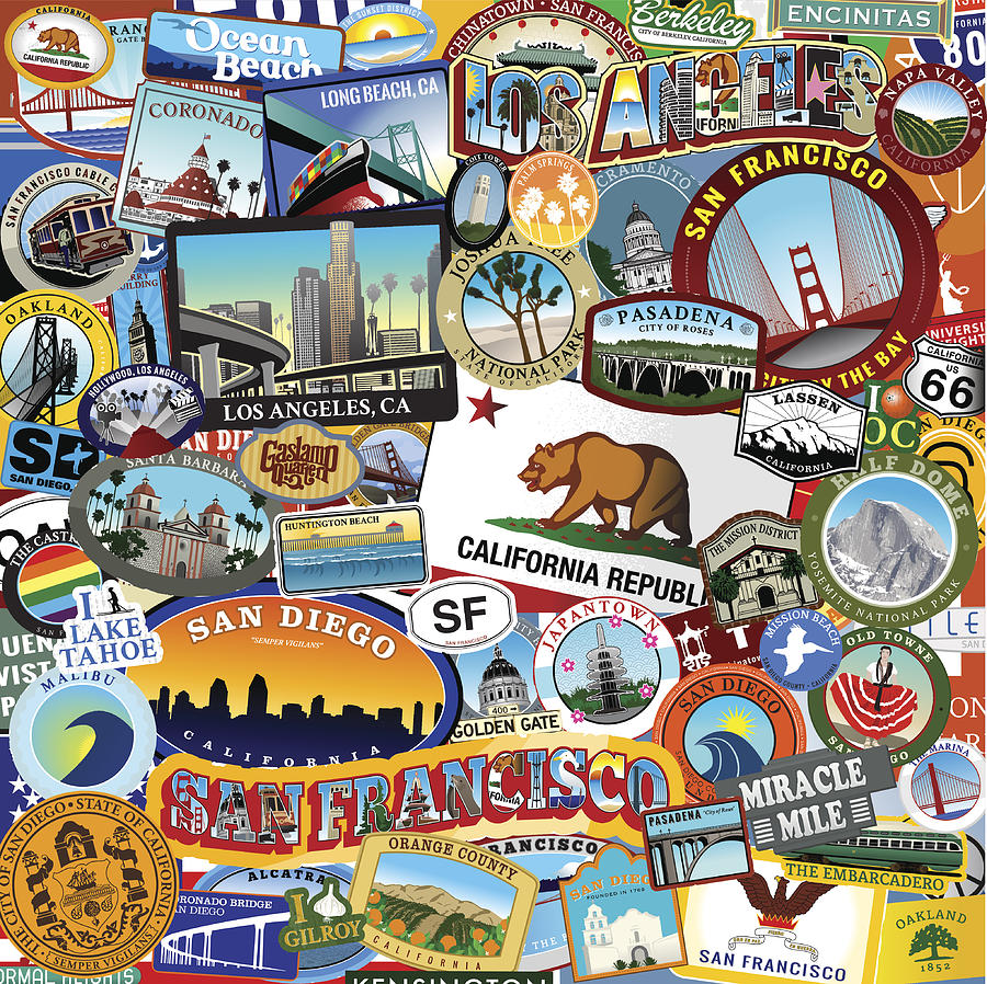 California Super Sticker Collage Drawing by Albertc111