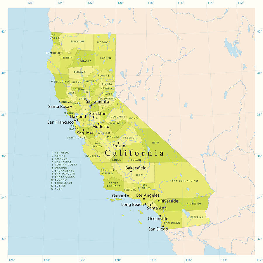 California Vector Map Drawing by FrankRamspott