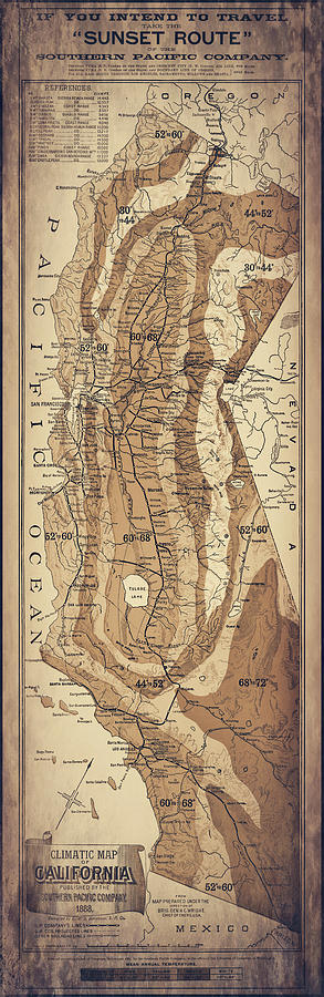 California Map Photograph - California Vintage Climatic Map 1888 Sepia by Carol Japp