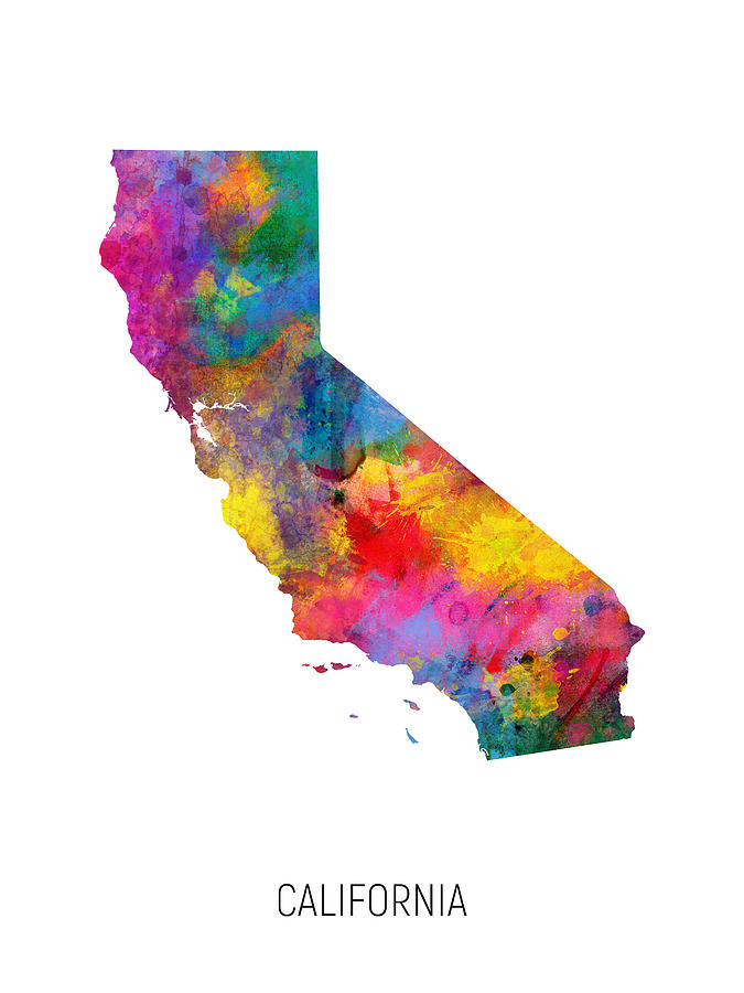 California Watercolor Map #72 Digital Art by Michael Tompsett