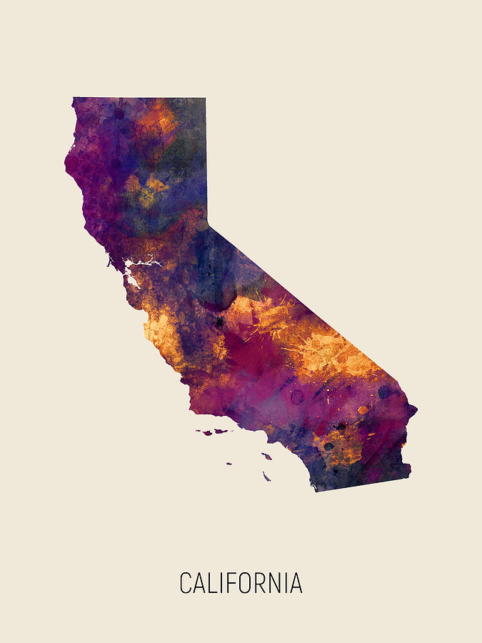 California Watercolor Map #95 Digital Art by Michael Tompsett