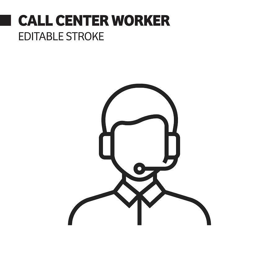 Call Center Worker Line Icon, Outline Vector Symbol Illustration. Pixel Perfect, Editable Stroke. Drawing by Designer