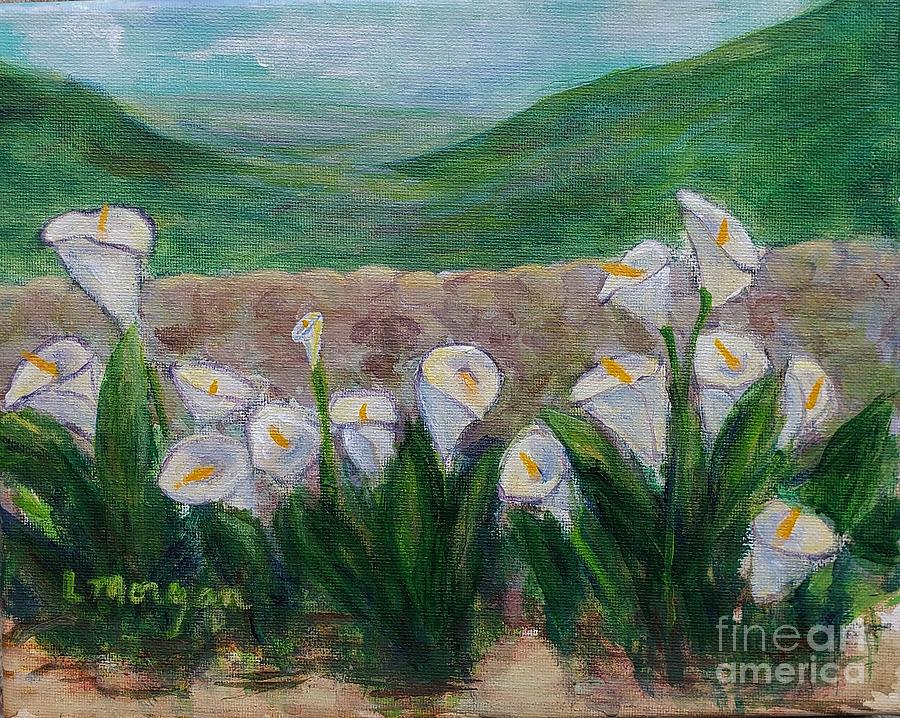Calla Lilies by the Stone Wall Painting by Laurie Morgan