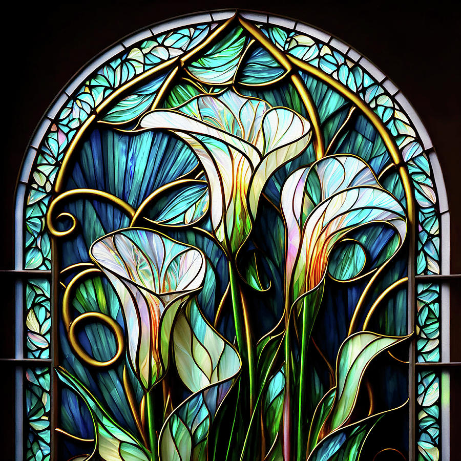 Calla Lilies - Stained Glass Window Digital Art by Peggy Collins