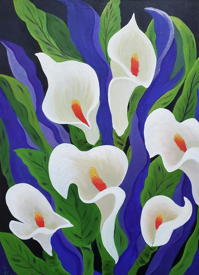 Calla Lilies with purple accents Painting by Lisa Feagans | Fine Art ...