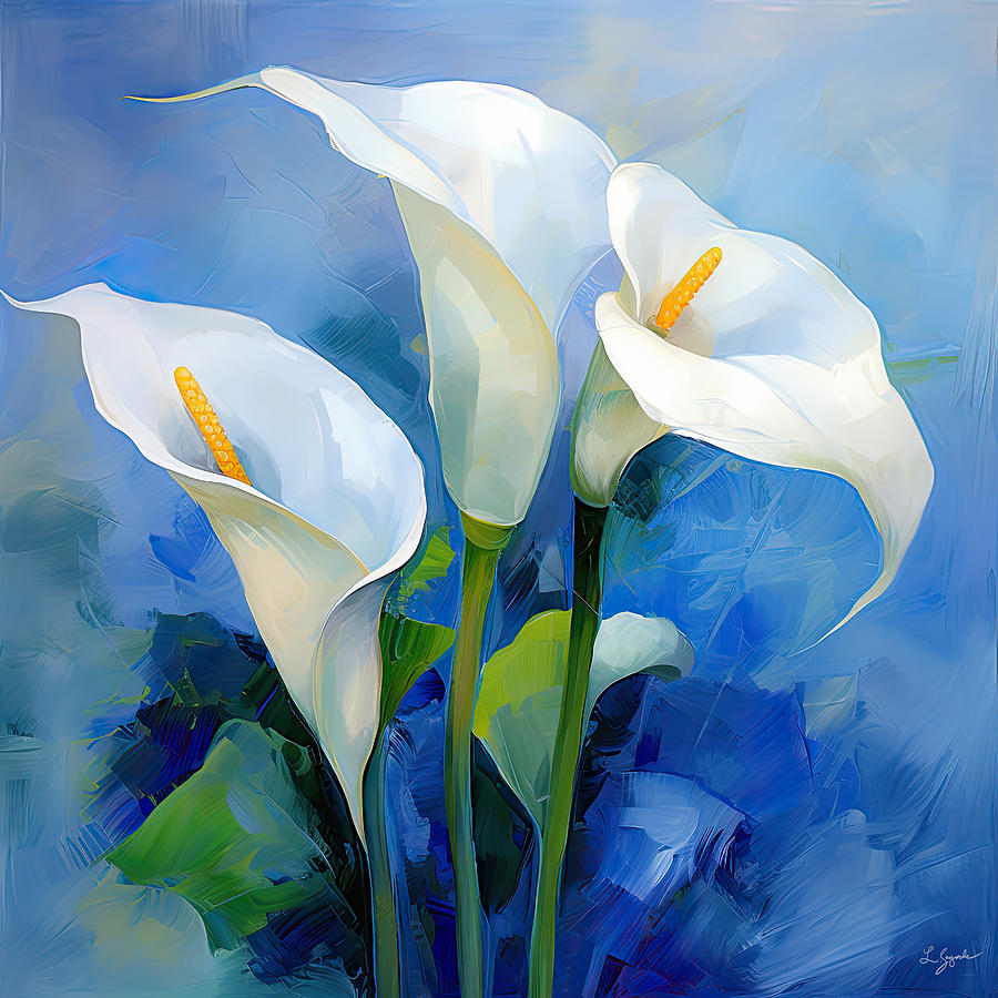 Calla Trio- Calla Lily Paintings Painting by Lourry Legarde