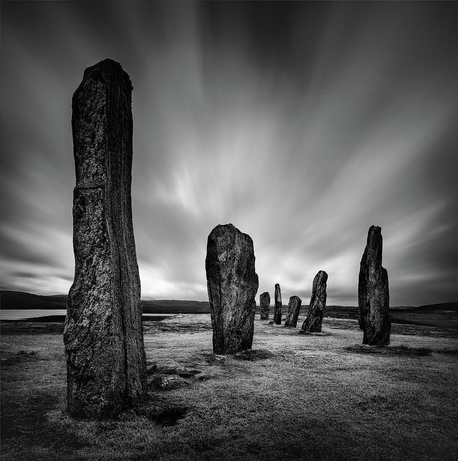 Black And White Photograph - Callanish Stones 2 by Dave Bowman